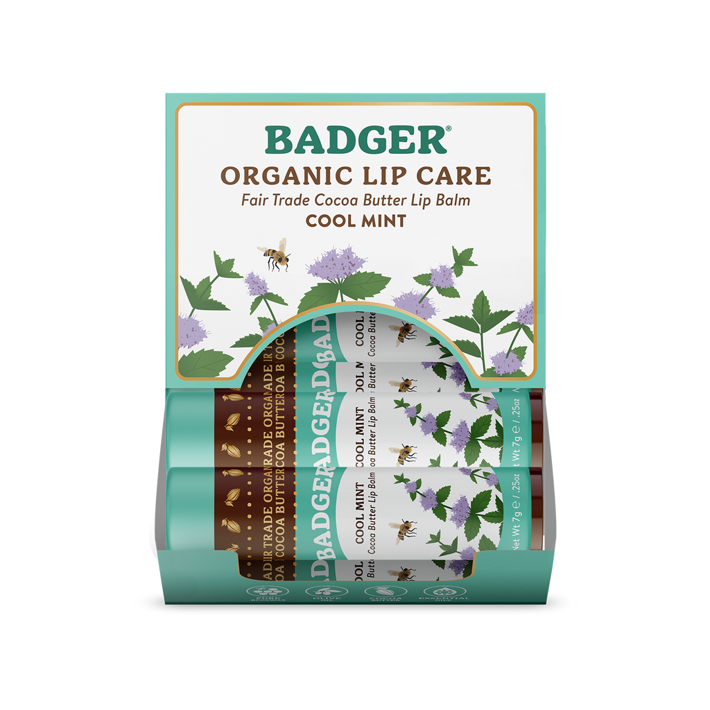 Badger Cocoa Butter Lip Balm, Cool Mint, Hydrating 18ct: 18 x 0.25oz Sticks