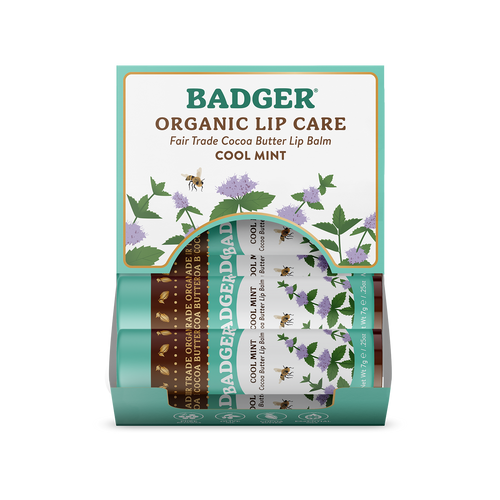 Badger Cocoa Butter Lip Balm, Cool Mint, Hydrating 18ct: 18 x 0.25oz Sticks