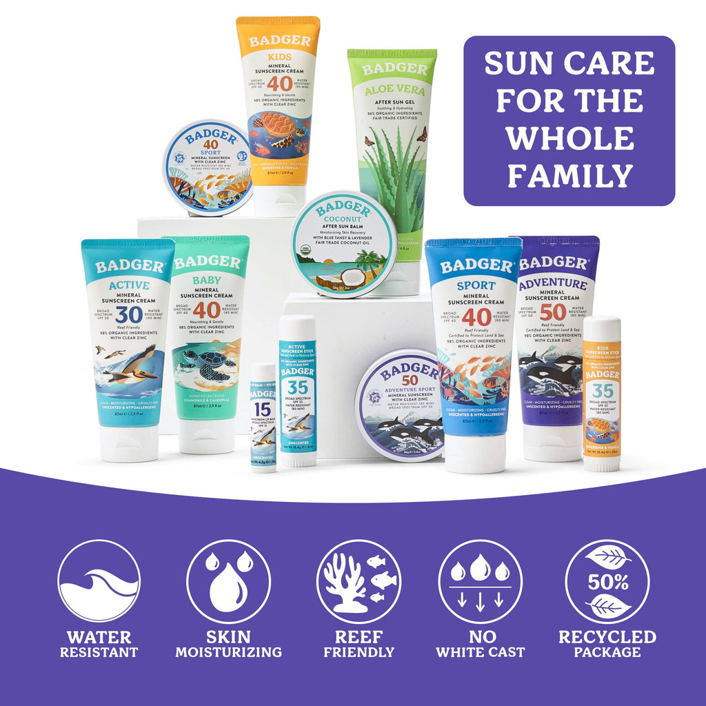 Badger Mineral Sunscreen Cream SPF 50, Zinc Oxide Sun Care: 2.9 fl oz Tube