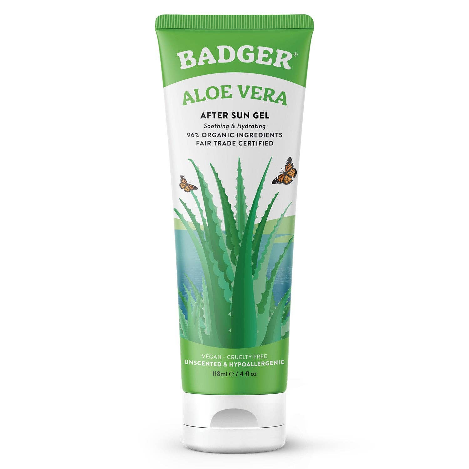 Badger Aloe Vera Gel for Face & Body, Sunburn Relief: 4 oz Tube