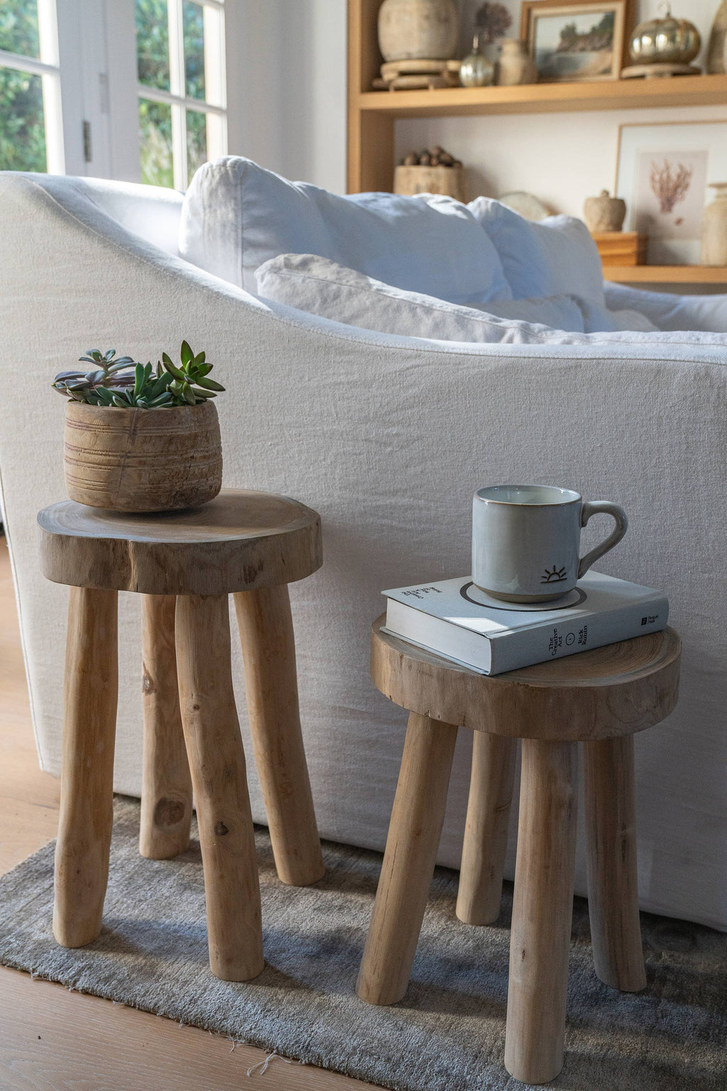 Teak Wooden Stool Side Table,Small Nightstand Bathroom Caddy: Large