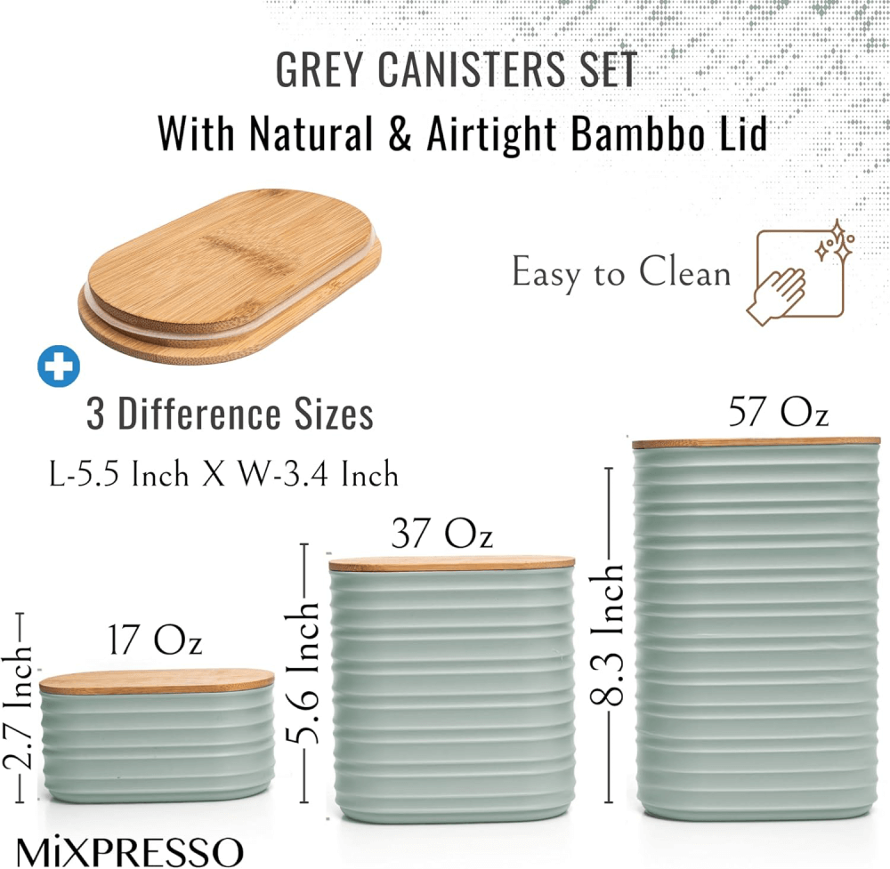 Mixpresso 3 Piece Set Of Airtight Plastic Canister With Bamboo Lid, Canister Set Kitchen Decor For Counter: Light Green