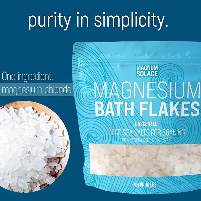 Magnesium Bath Flakes, Dead Sea Bath Salts, Unscented: 3 LB