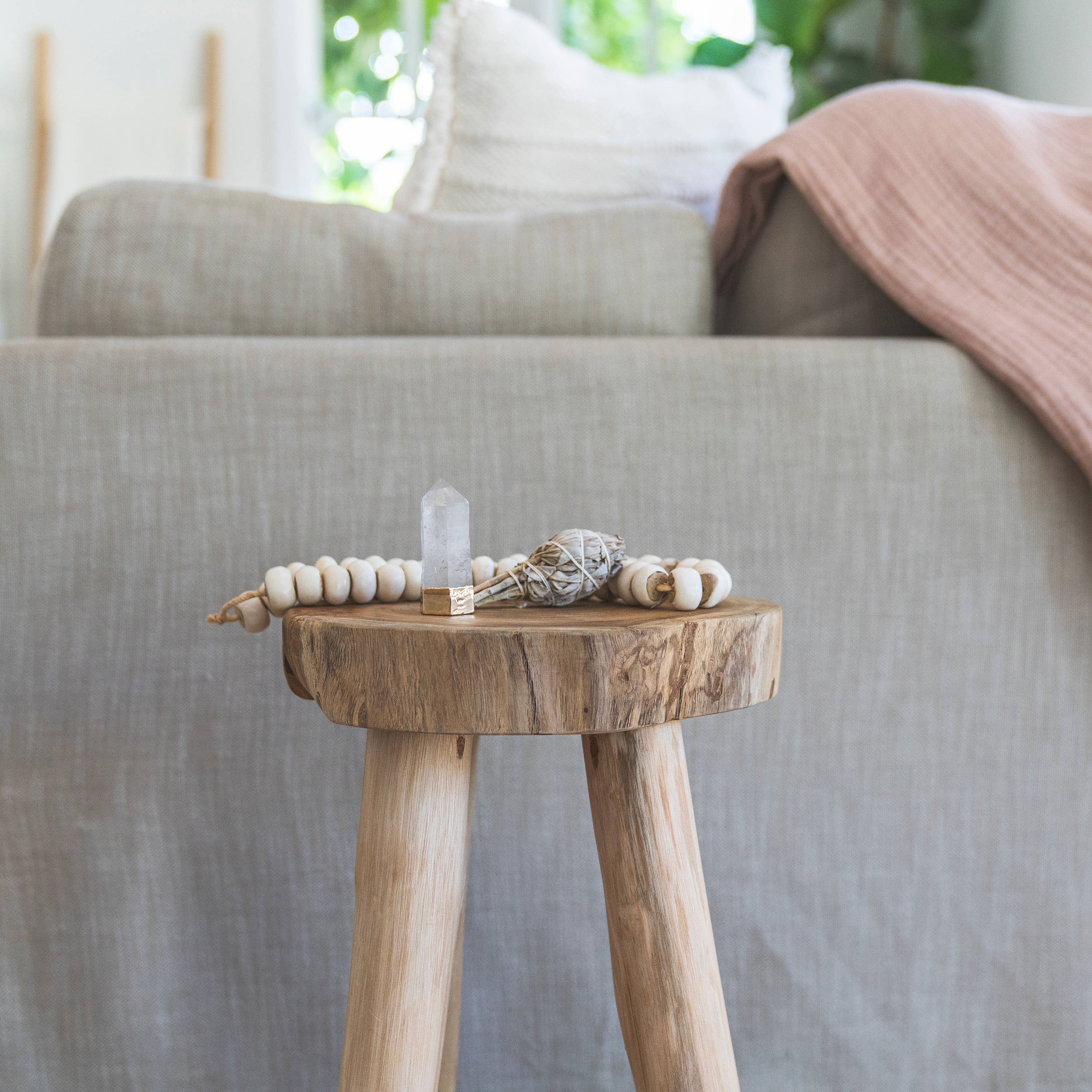 Teak Wooden Stool Side Table,Small Nightstand Bathroom Caddy: Large