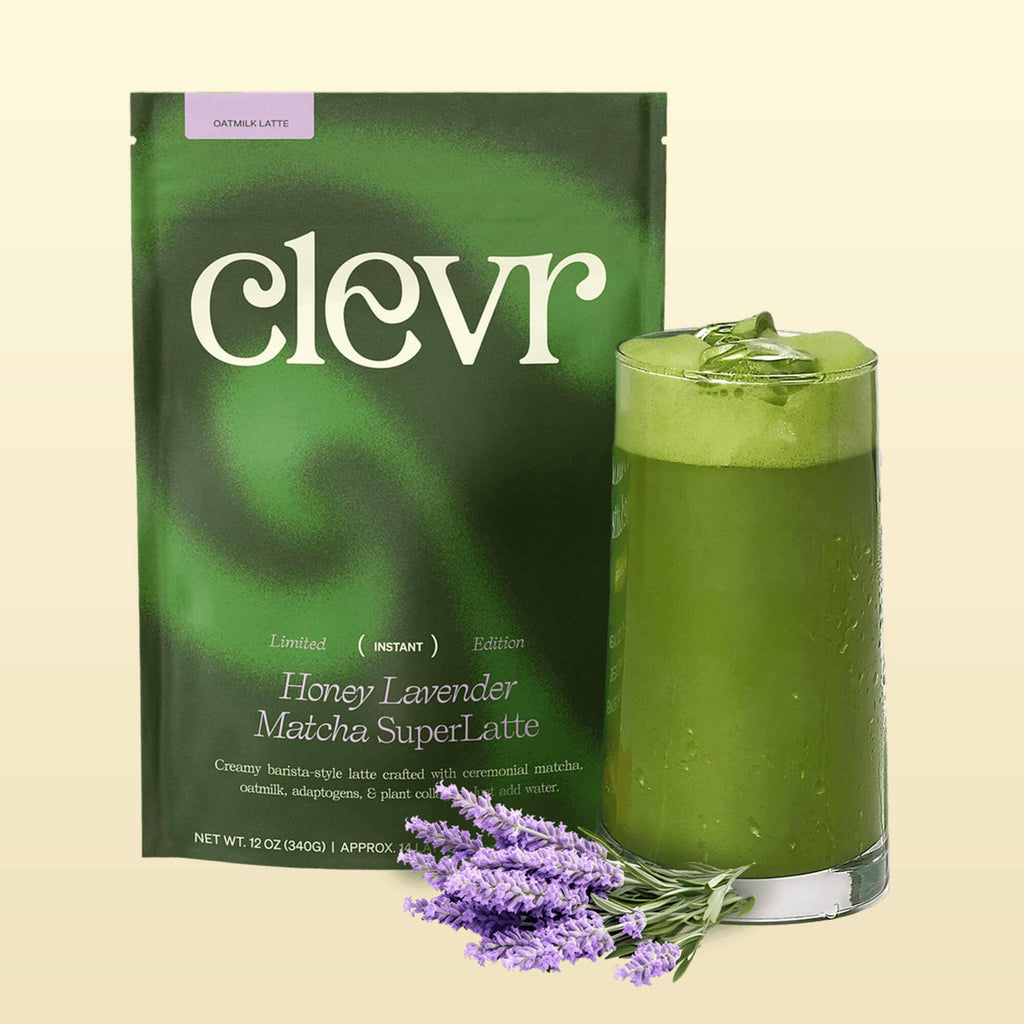Honey Lavender Matcha SuperLatte (14 lattes) | Instant Ceremonial Grade, Superfood Powder Blend, Oat Milk, Lion Mane, Reishi Mushroom, Coconut Cream, Ashwagandha, Serve Hot or Iced